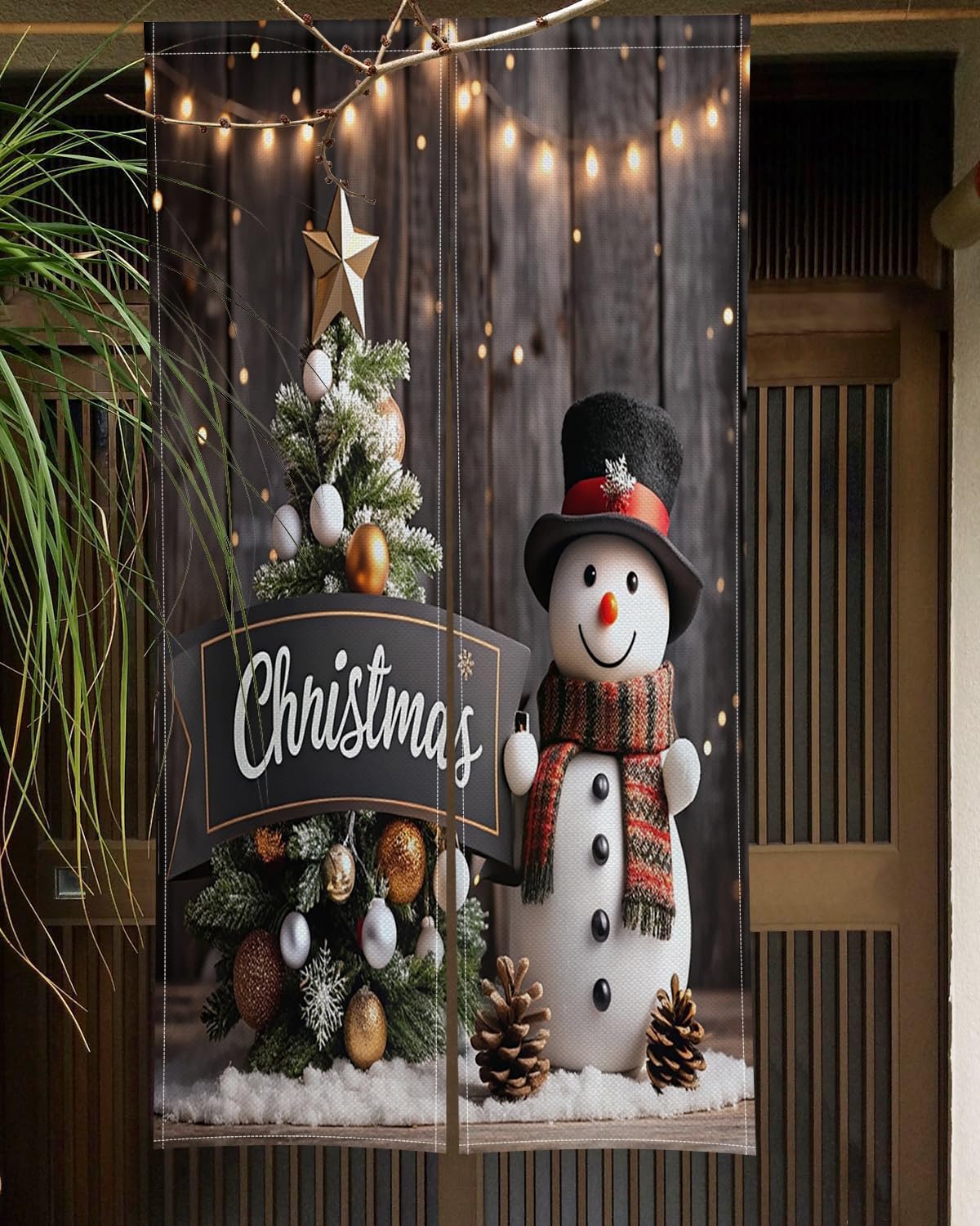 ChloropLastid Japanese Door Curtain Snowman Christmas Divider