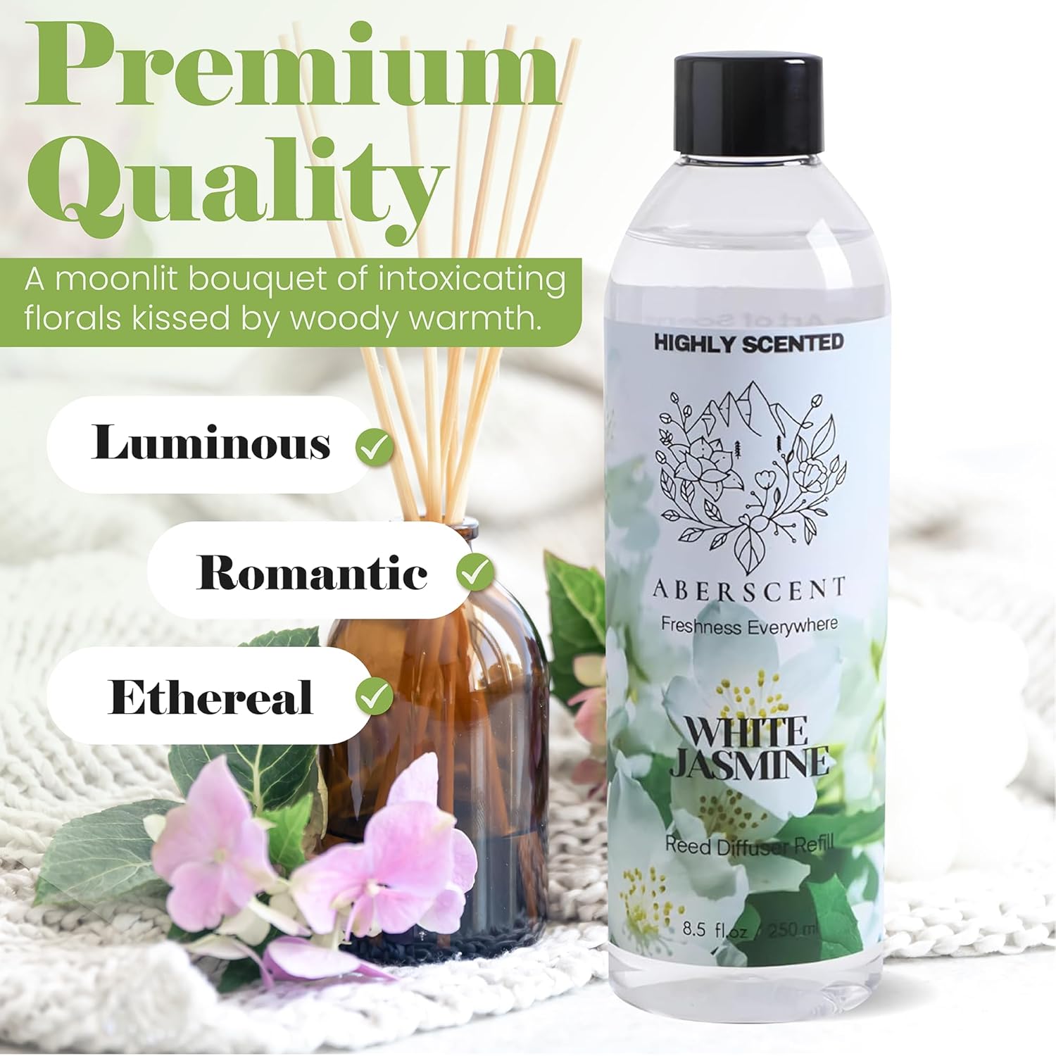 White Jasmine Premium Reed Diffuser Oil Refill 85 Fl Oz