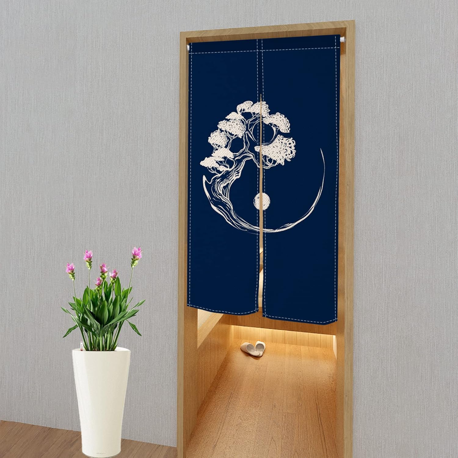 Leowefowa Deep Blue Door Curtain with Abstract Pattern