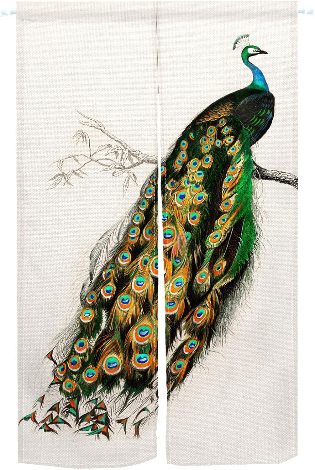Japanese Noren Door Curtain 34x48 Inch Peacock Design