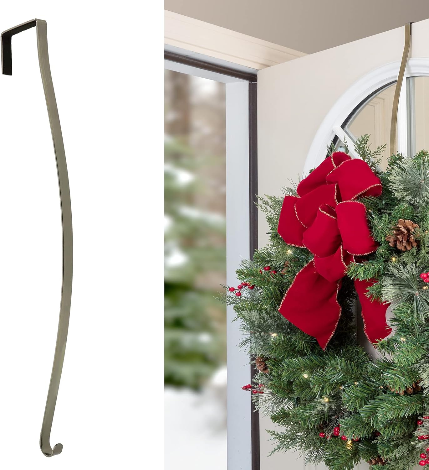 Haute Decor HighProfile Curved Wreath Hanger in Antique Brass