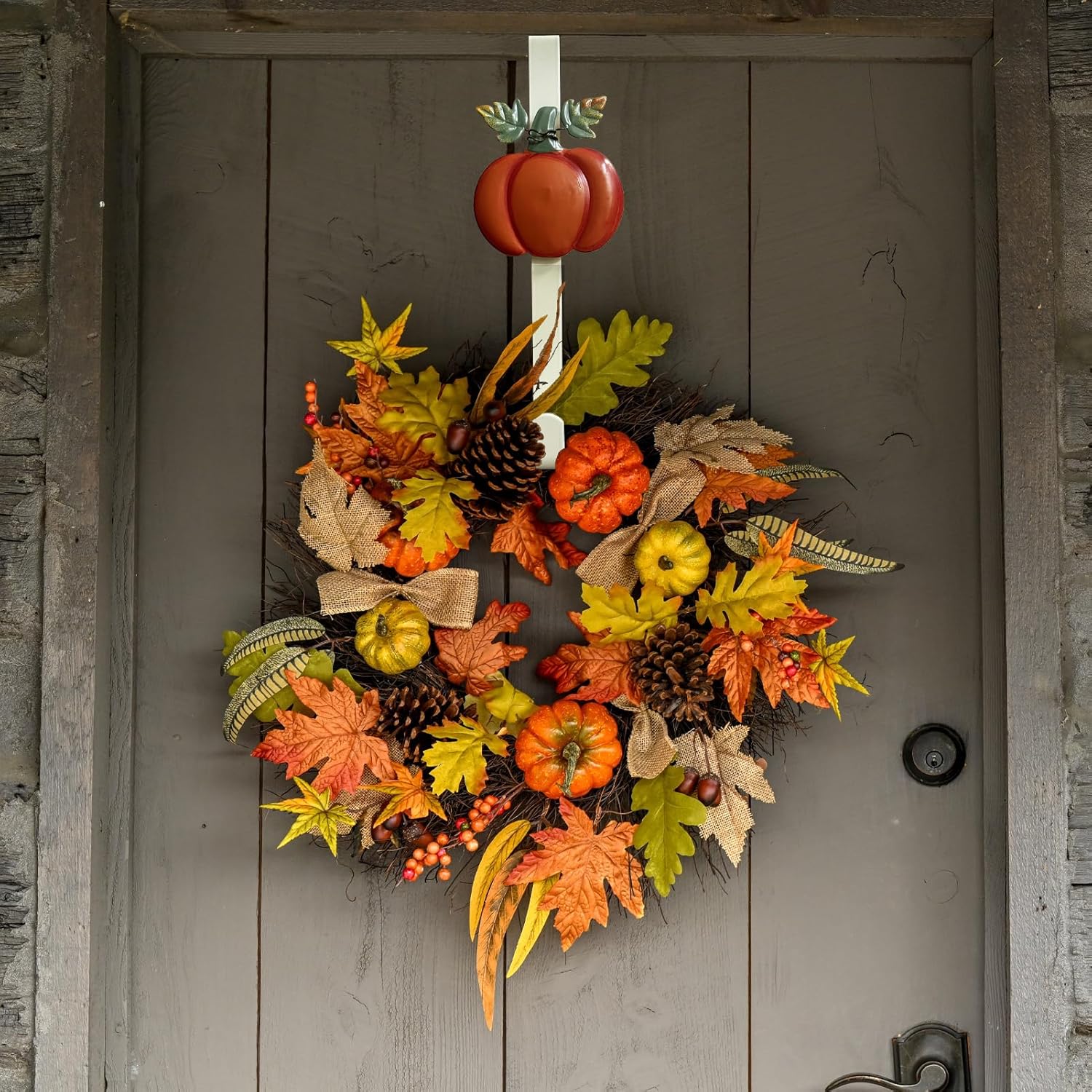 2 Pack Fall Wreath Door Hanger with Pumpkin Witch