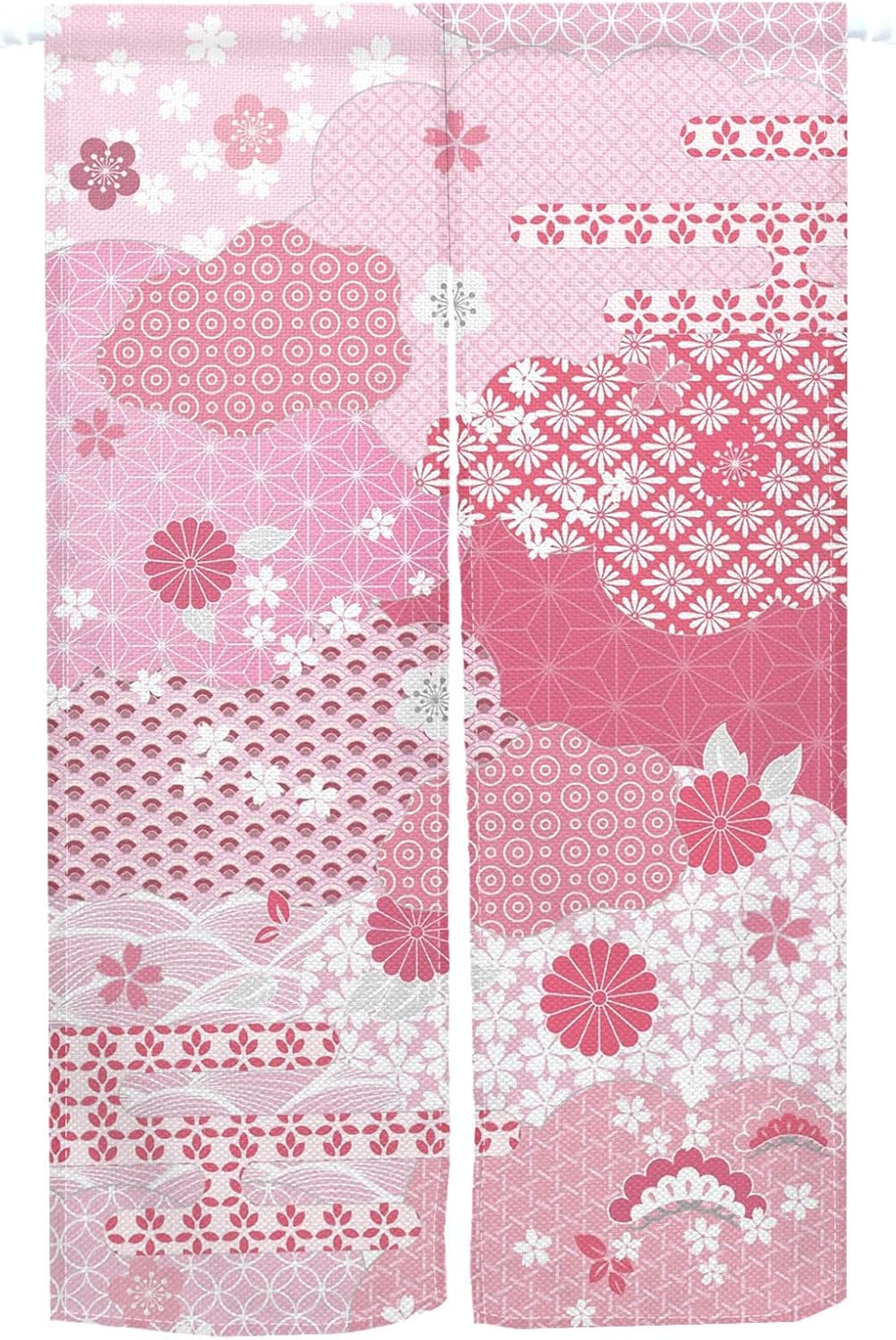 Japanese Pink Flowers Pattern Noren Door Curtain 34x60