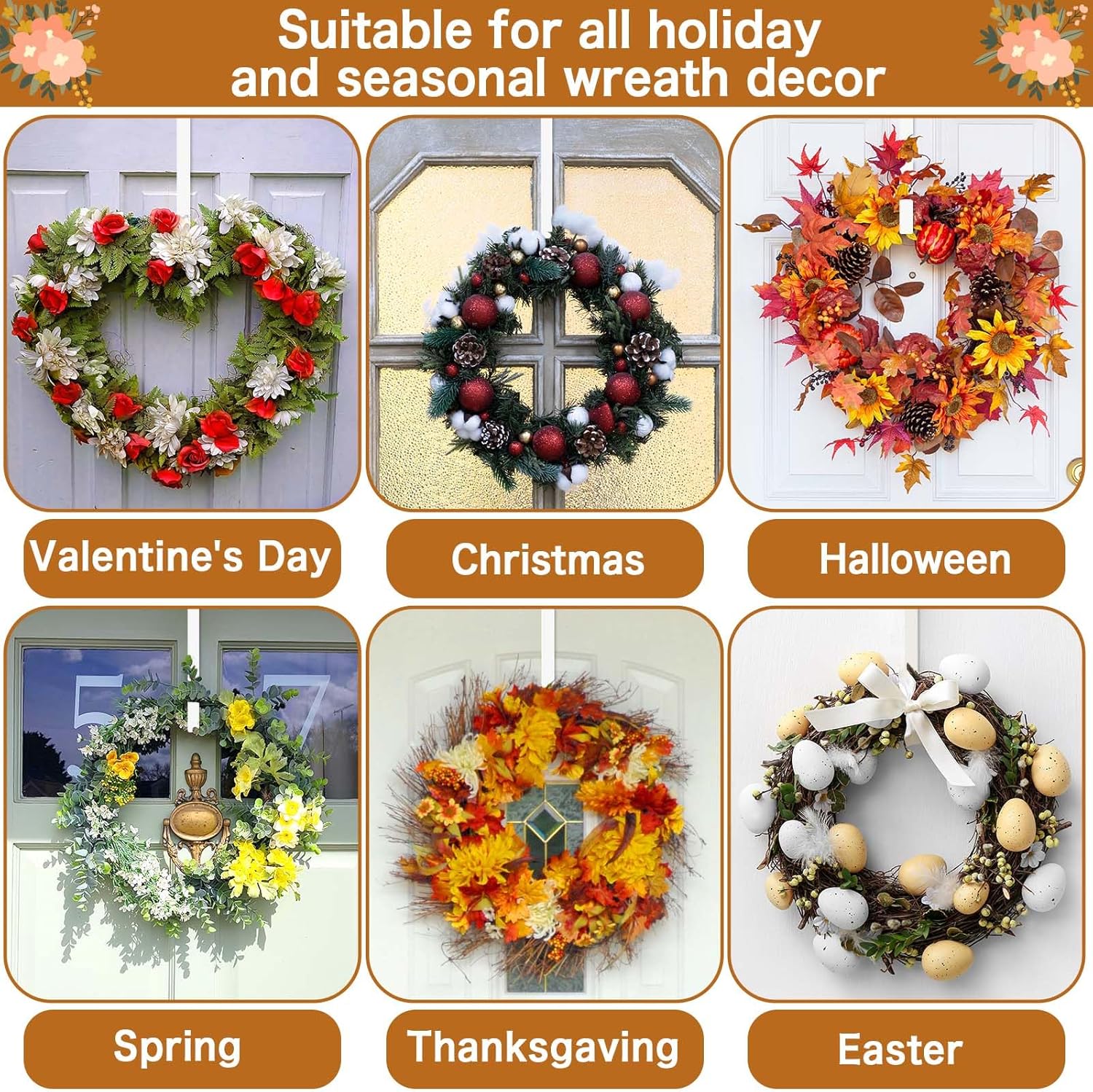 4 Pack Wreath Hangers for Front Door - White