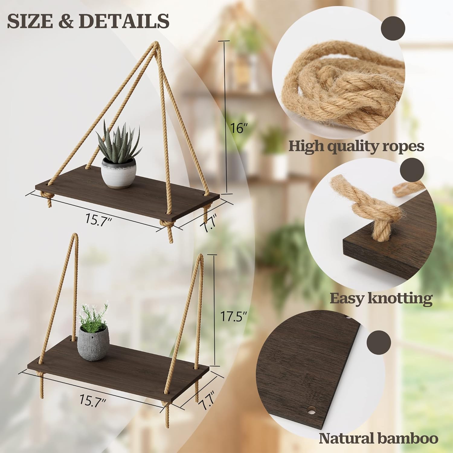 BAMFOX Hanging Wall Shelves Set of 2