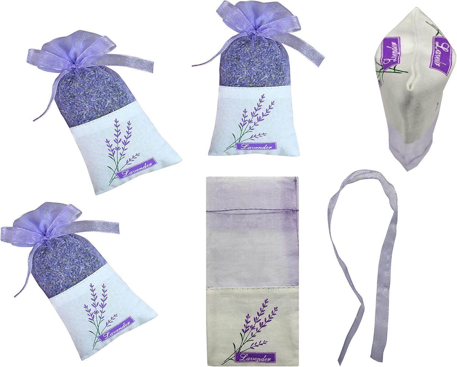 Sanrich 50PCS Lavender Sachet Bags Empty Purple Gauze Ribbons