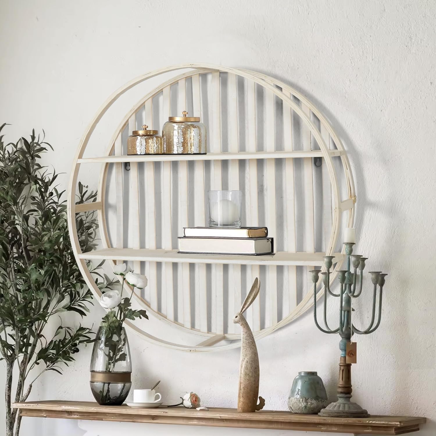 Oakrain 2-Tier Floating Bamboo Wall Shelves Dia2598