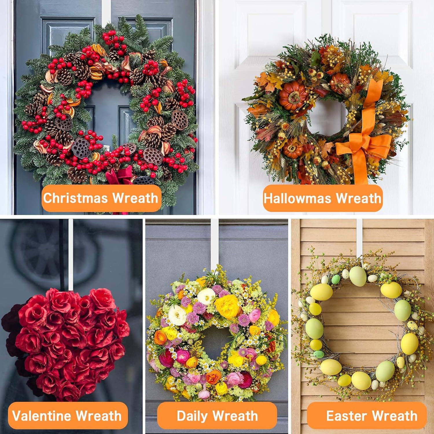 12 White Wreath Hanger Hooks for Front Door 2 Pack