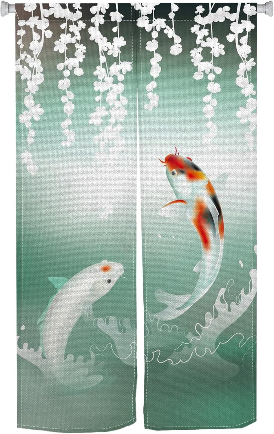 XMJJKUF Noren Door Curtain Brocade Fish Green 335x709