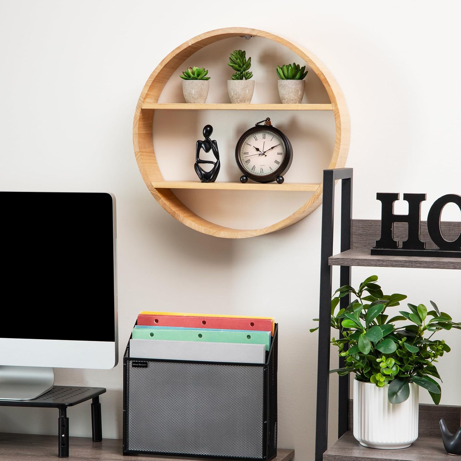 Mind Reader Circular Floating Shelf 18x18x4 Brown
