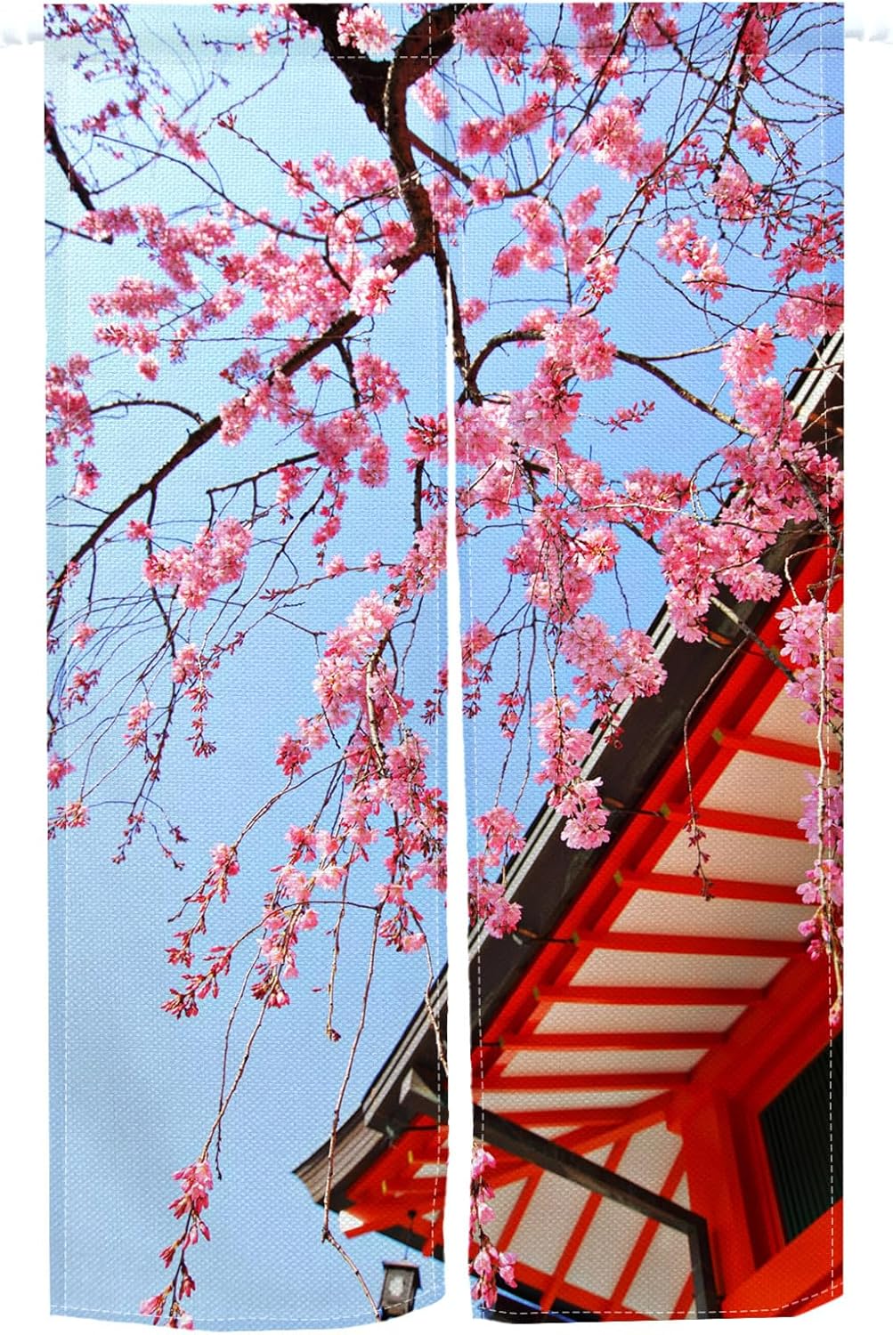 Leowefowa Japanese Noren Doorway Curtain Pink Cherry Blossom Panel 34x60