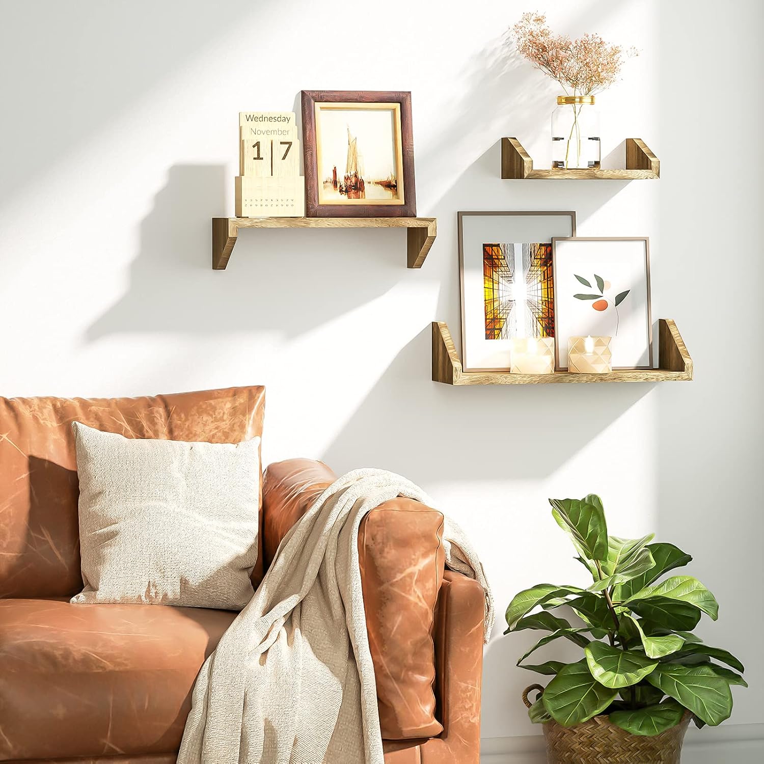 SZQINJI Carbonized Black Floating Shelves Set of 3