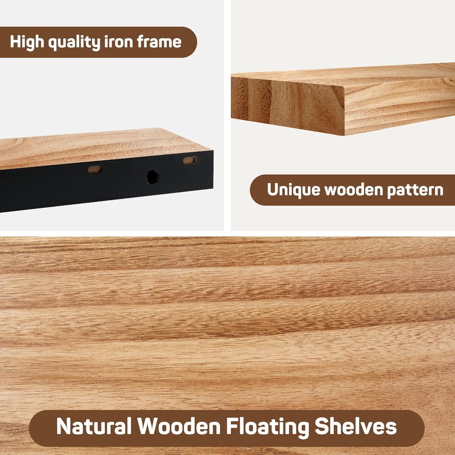 165in Floating Shelves Set of 2 Rustic Solid Wood Renter Friendly