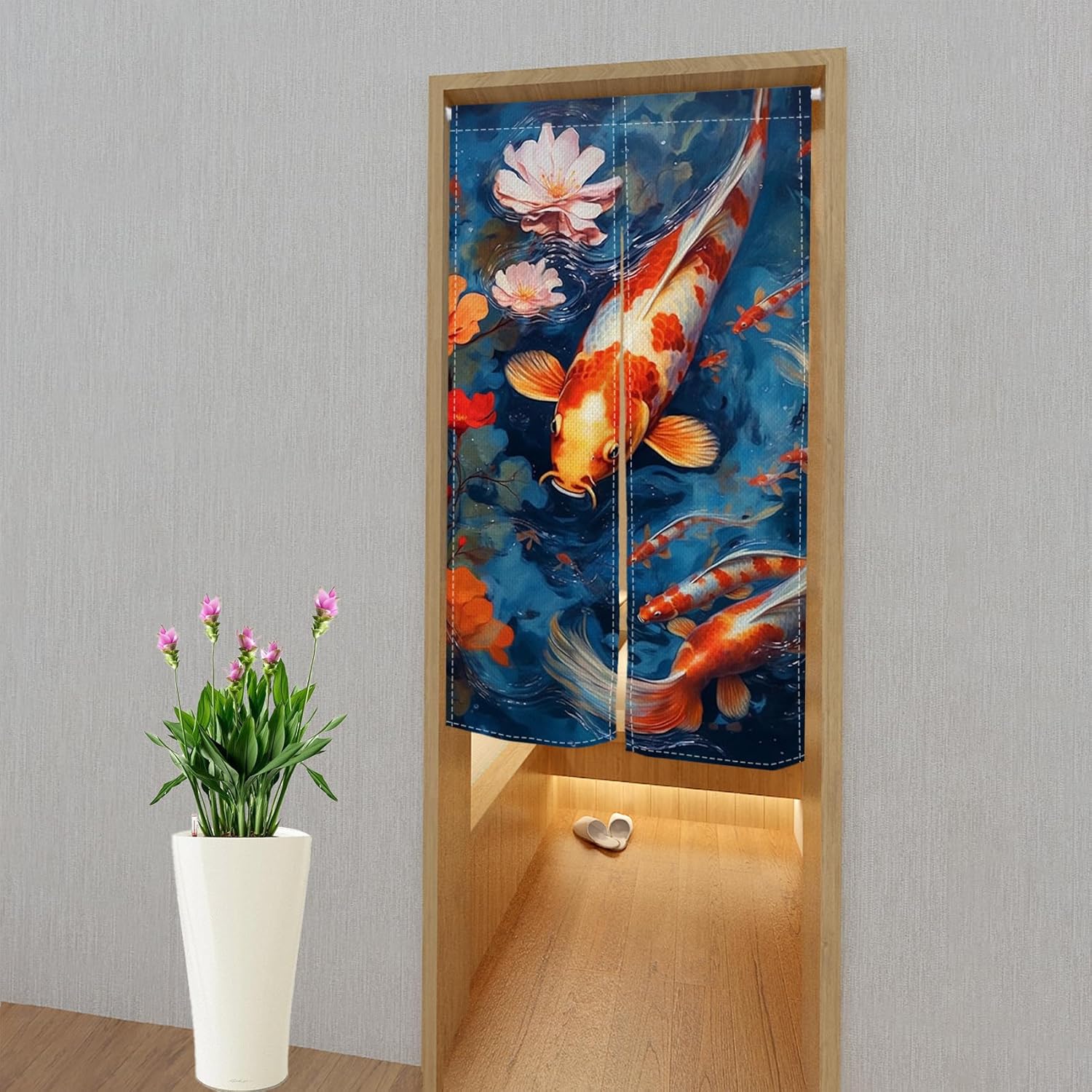 Red White Koi Noren Door Curtain 335 x 59 In