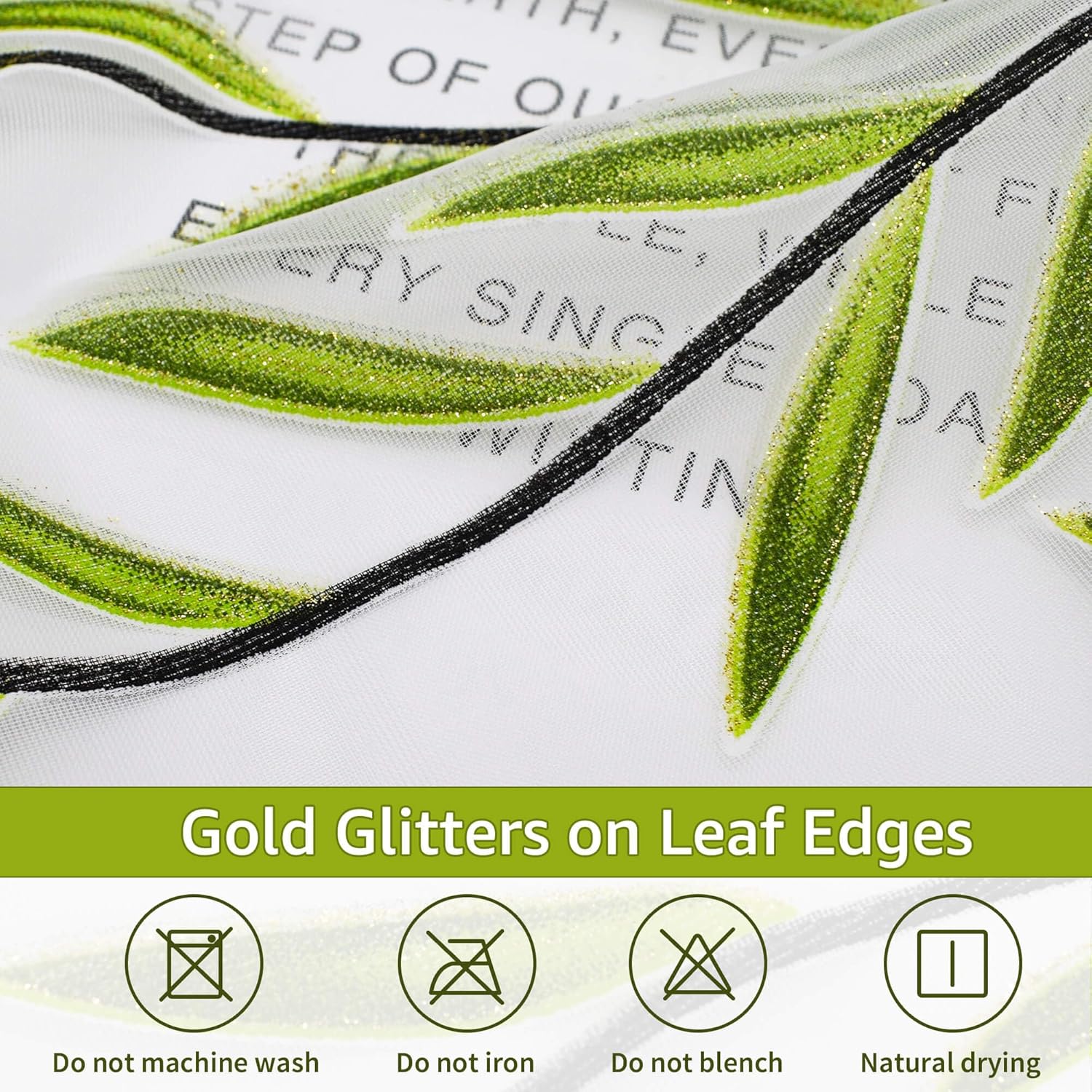 108 Inch Sheer Curtains with Green Leaf Pattern 2 Panels Set