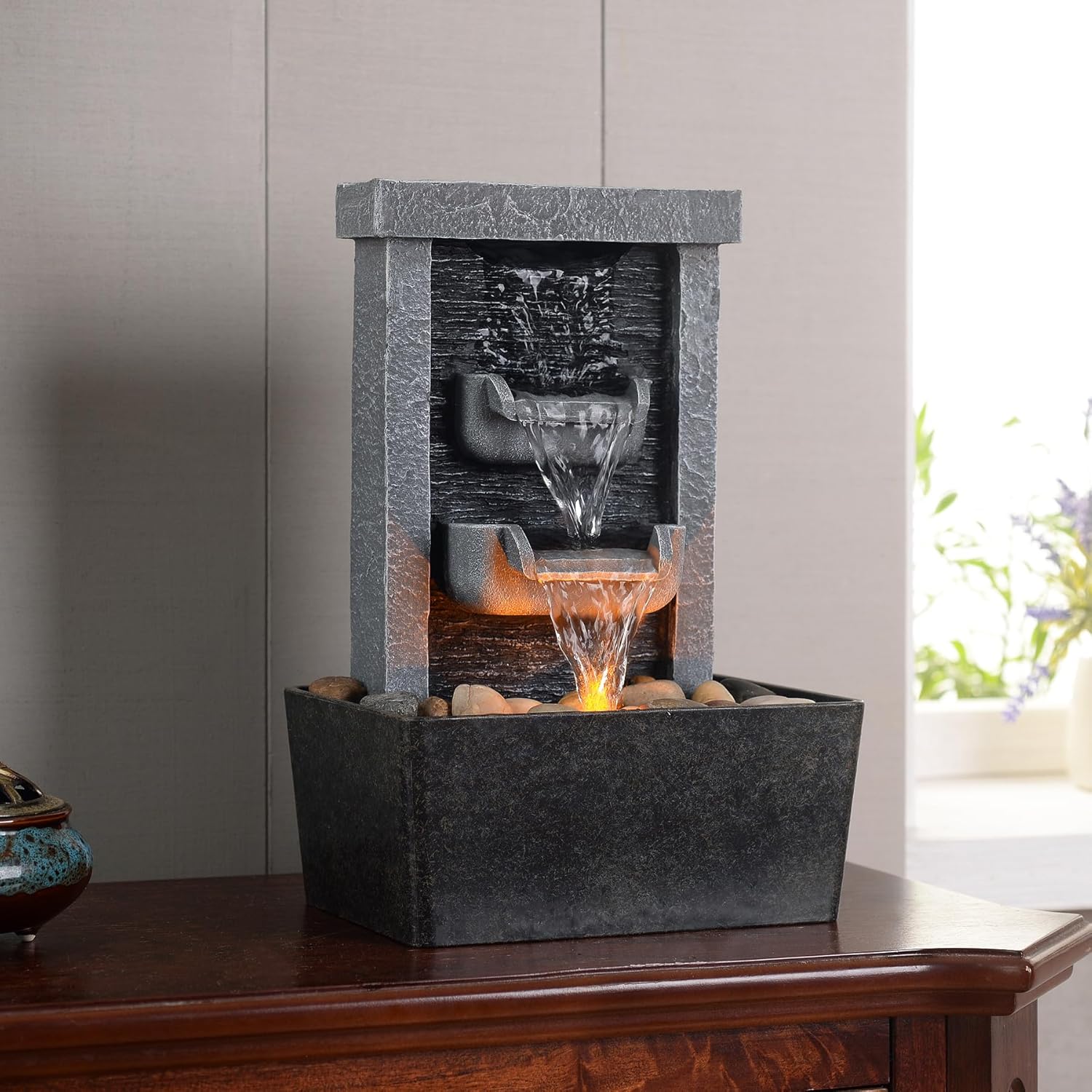 GOSSI Indoor Waterfall Fountain with LED Lighting