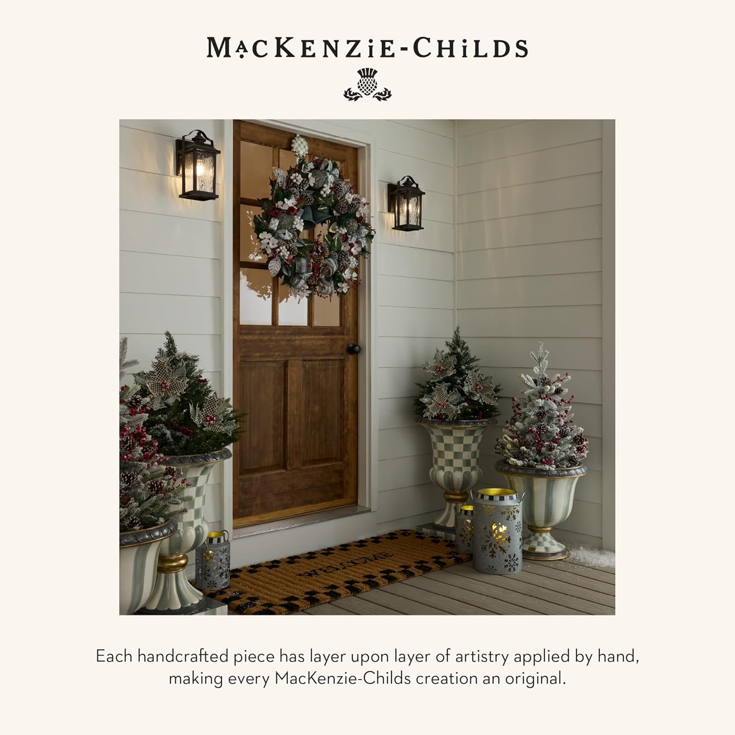 Mackenzie-Childs Wreath Hanger Gray White Check