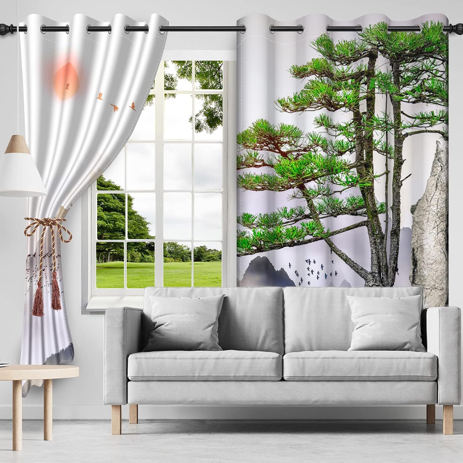 Misty Mountains Curtains Pine Trees Landscape Window Treatment Set 42x84 Inch