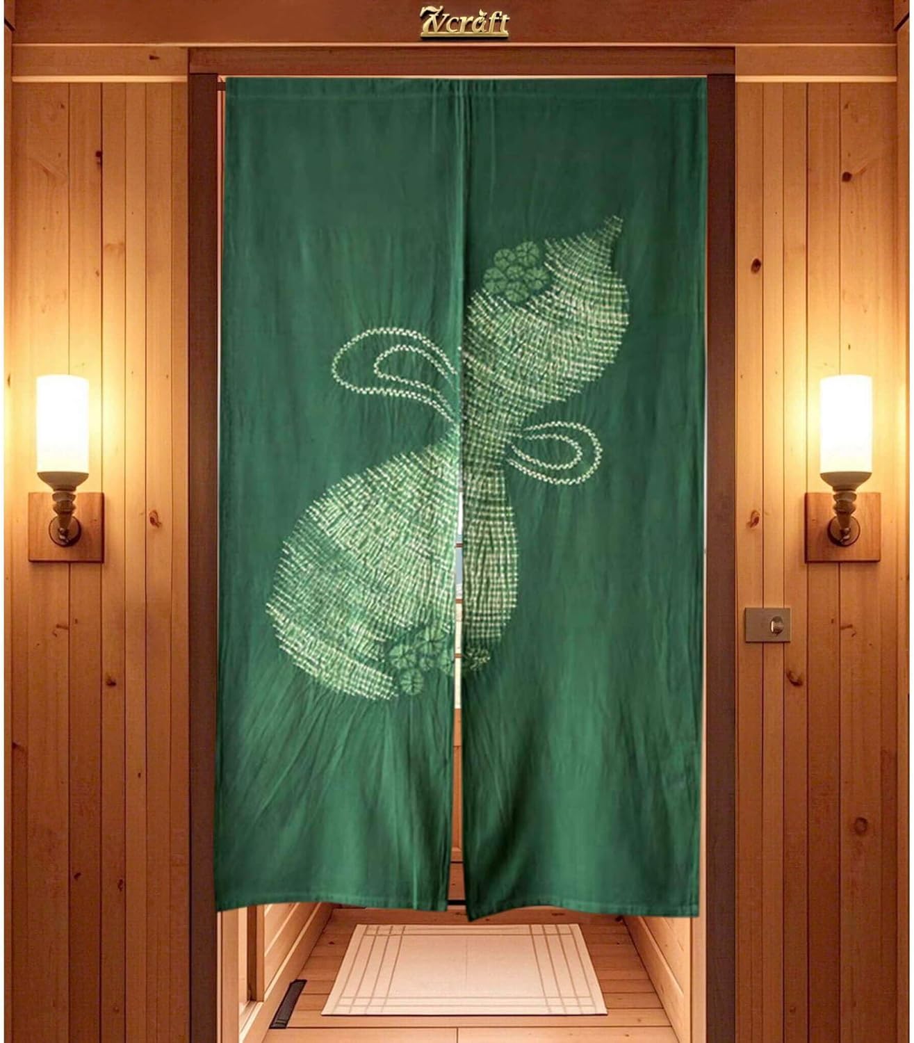 Hand Dyed Noren Japanese Door Curtain in Green 335x59in