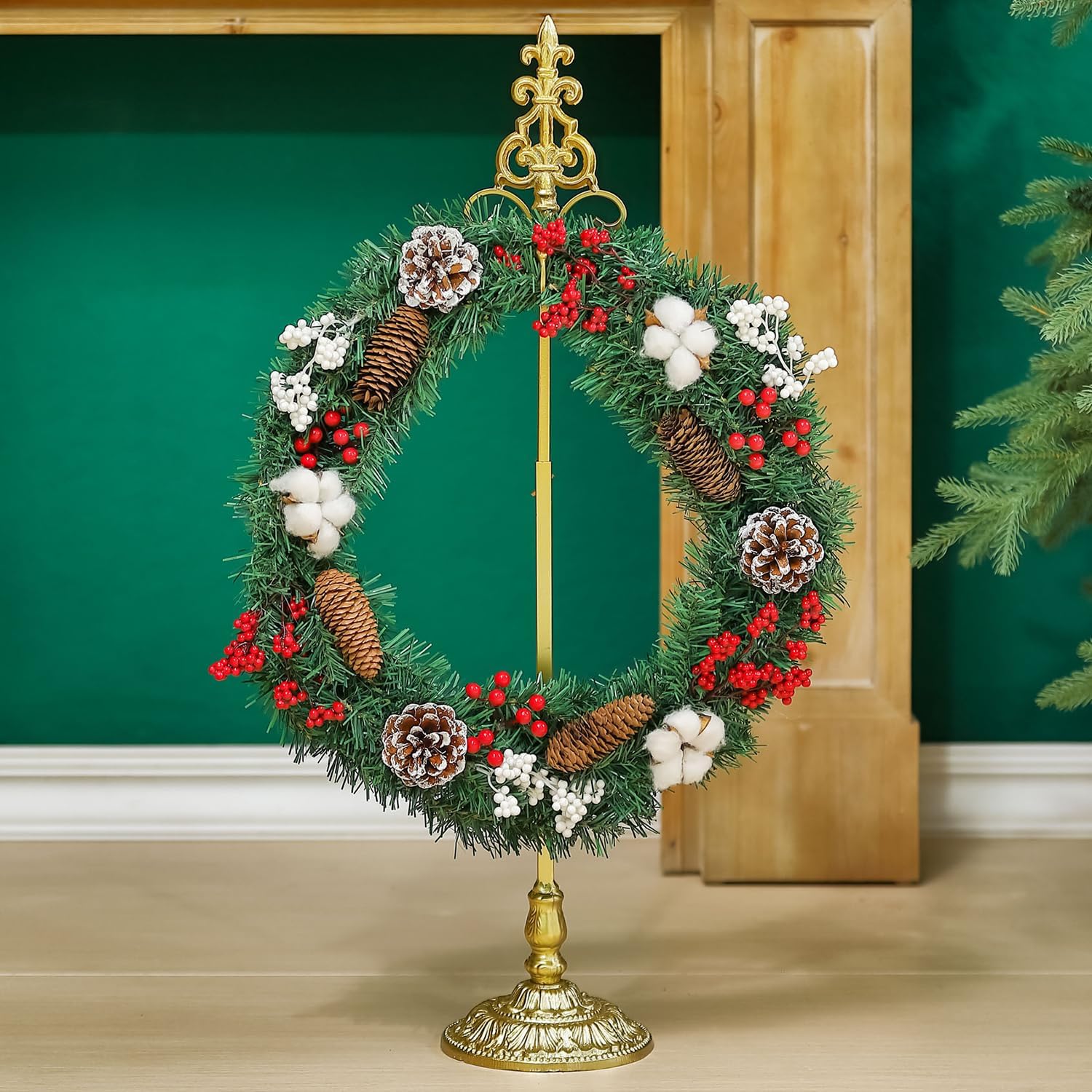 Adjustable Metal Wreath Stand with Wrought Iron Base