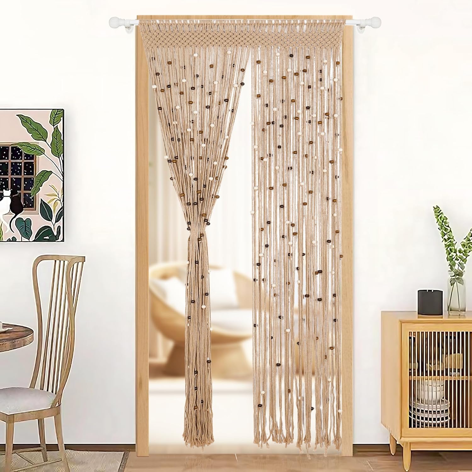 BECHAEO Boho Macrame Beaded Curtain for Doorway and Window
