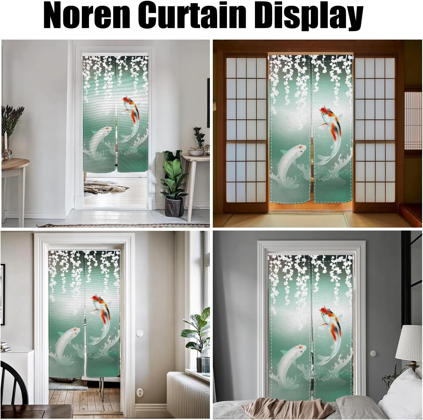 XMJJKUF Noren Door Curtain Brocade Fish Green 335x709