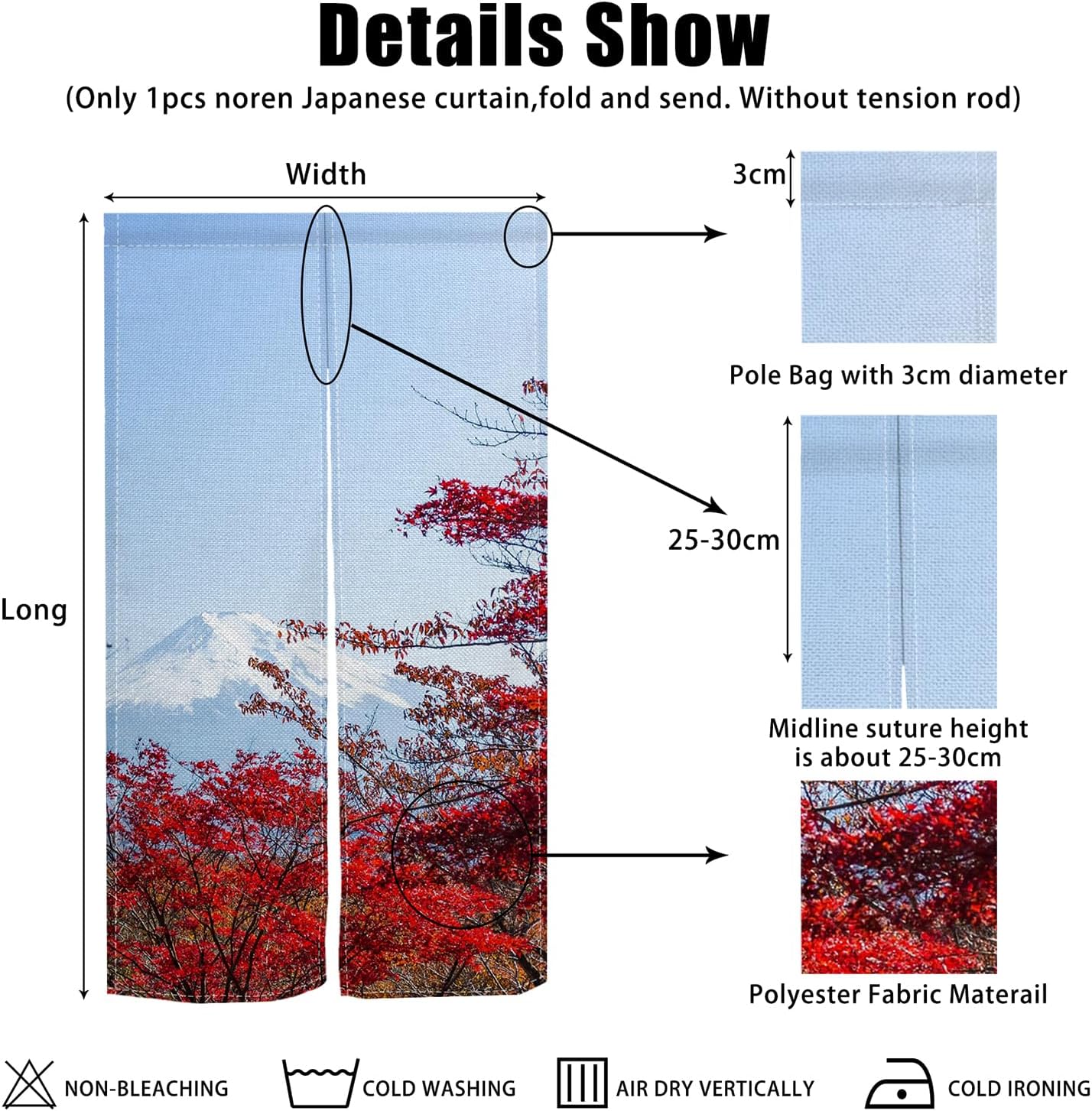 Japanese Style Door Curtain Red Maple Leaf Print 34x60 Inches