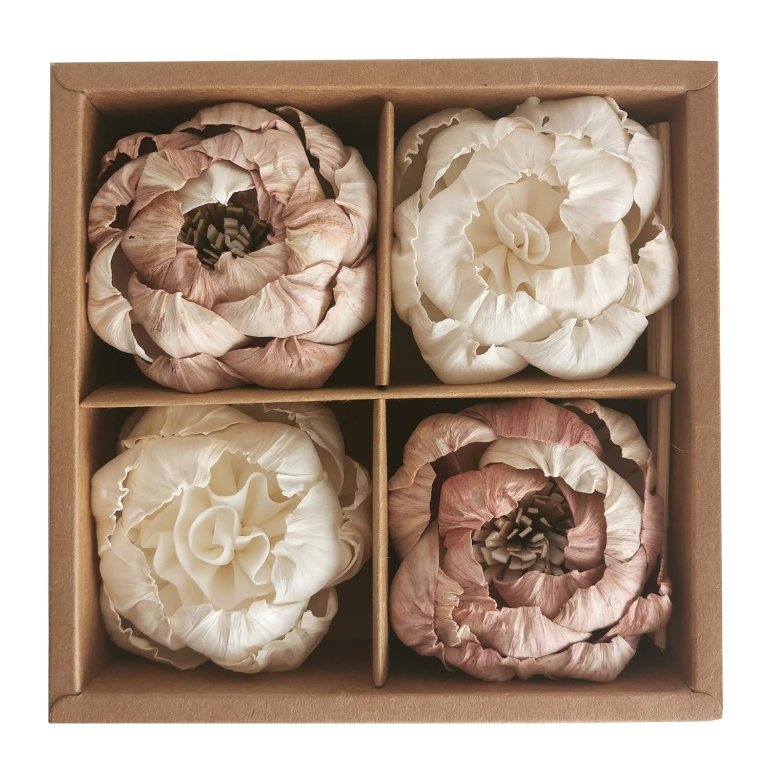 4 White Natural Peony Sola Flower Diffuser Set for Home Fragrance