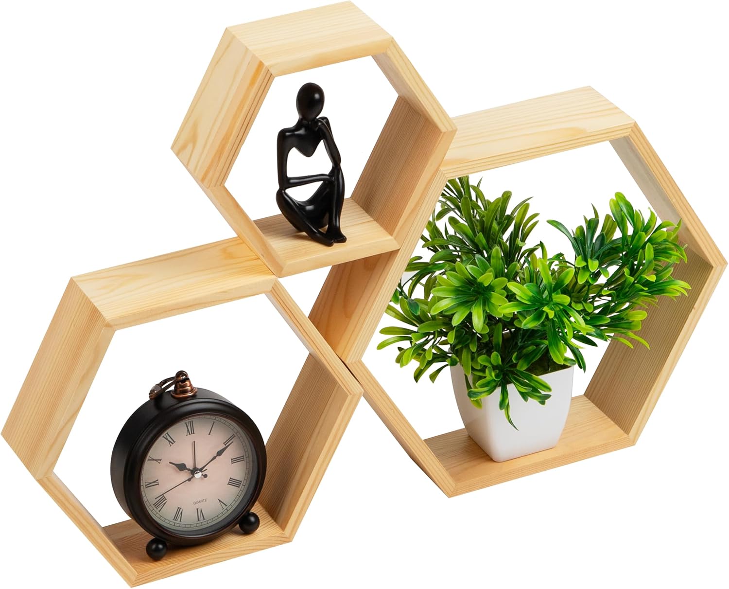 Mind Reader Hexagon Floating Shelves Set of 3 Brown