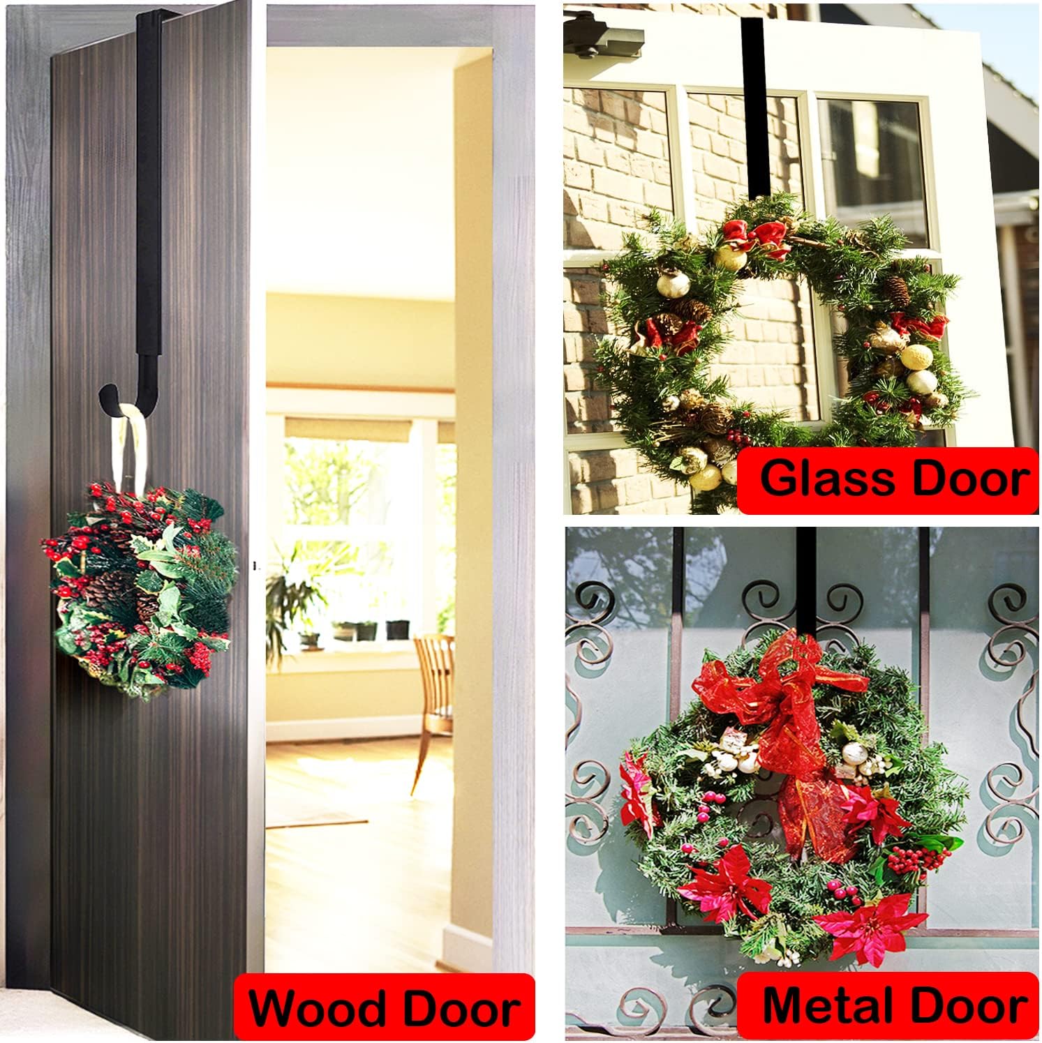 Adjustable Wreath Hanger Front Door Black 15-25 Inches