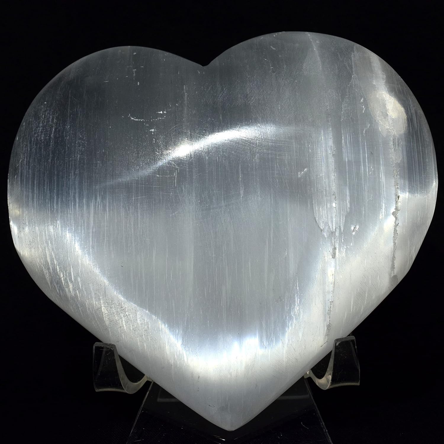 44 Inch Selenite Puffy Heart with Acrylic Stand