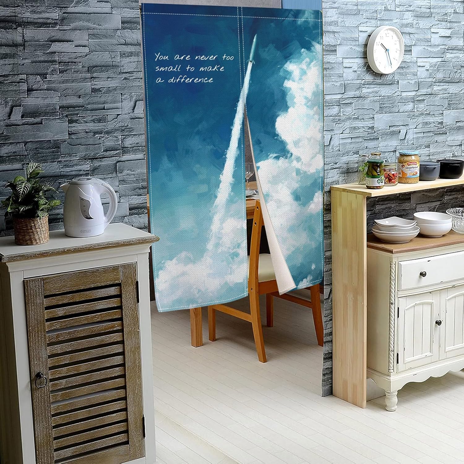 Leowefowa Japanese Noren Door Curtain Blue Sky White Cloud