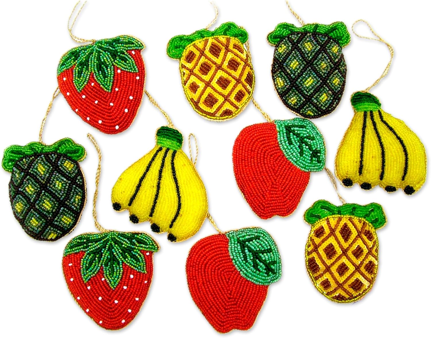 Novica Decorative Hand Beaded Cotton Holiday Ornaments Set of 10