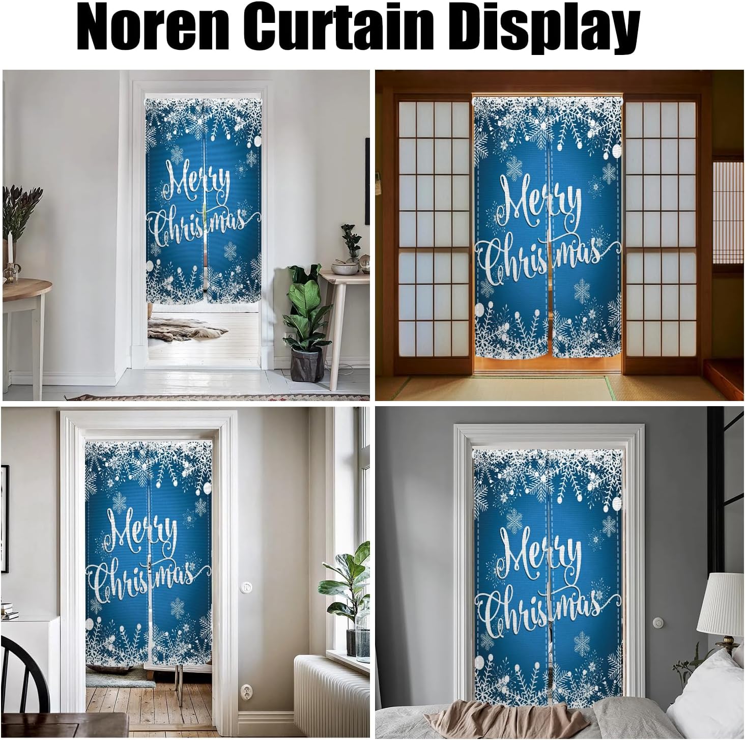 Blue Snowflake Christmas Noren Curtain 34x60