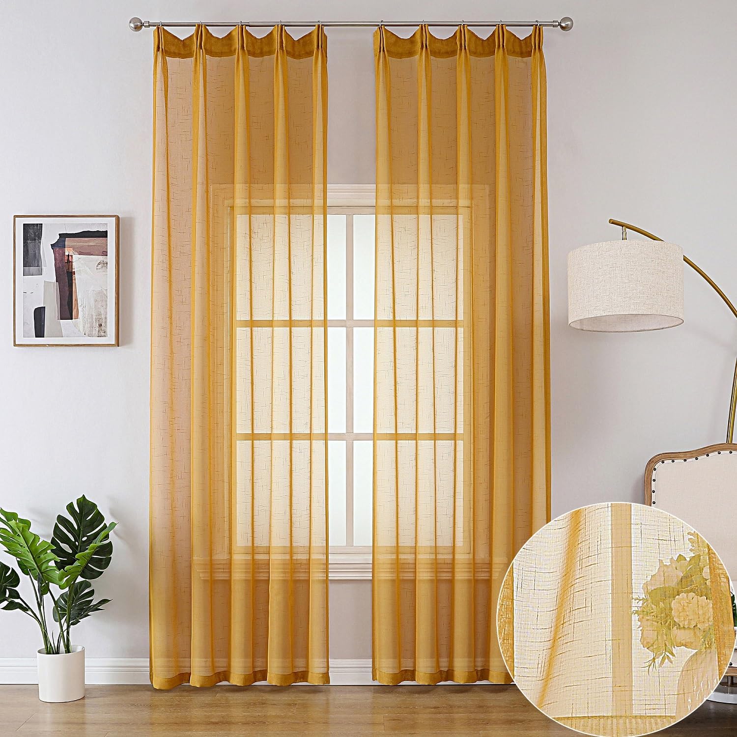 Gold Sheer Curtains 102 Inch Long 2 Panels