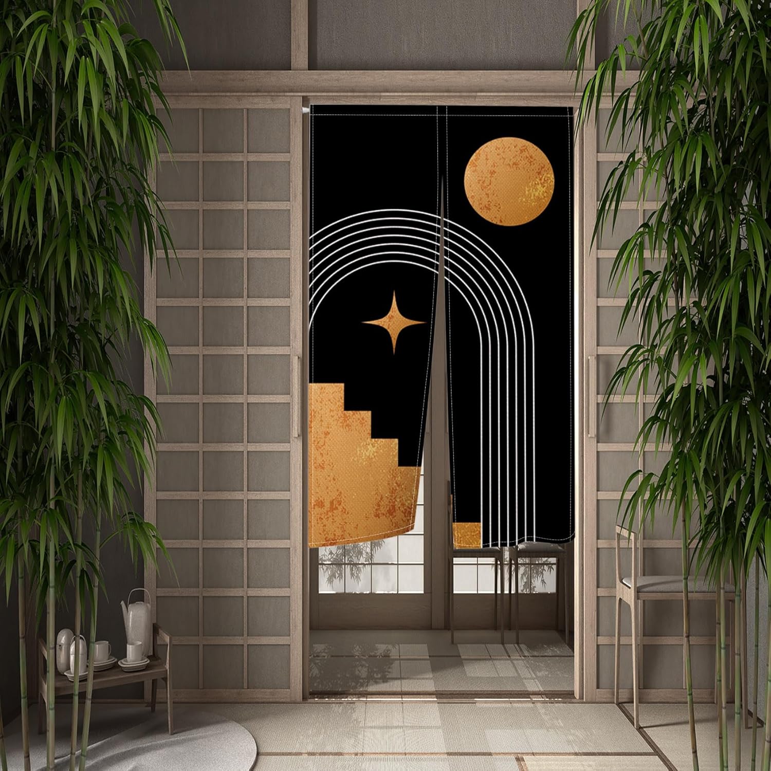 Leowefowa Japanese Mid Century Door Curtain Panel