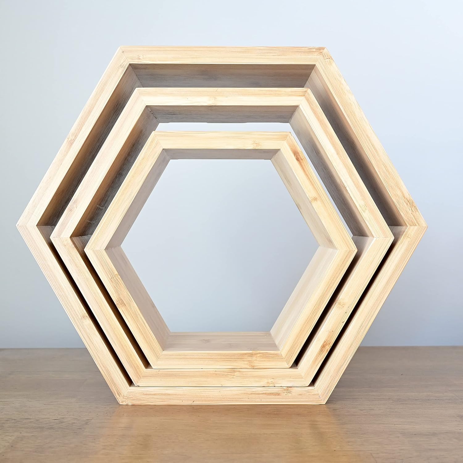 Bamboo Hexagon Floating Shelves Set Of 3