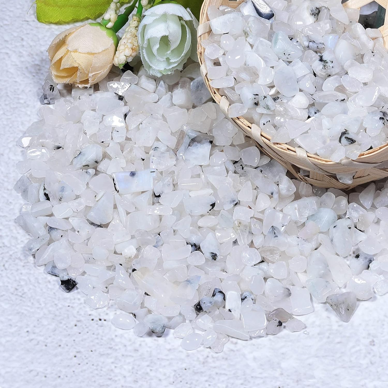 White Moonstone Tumbled Chips for Jewelry and Home Decor