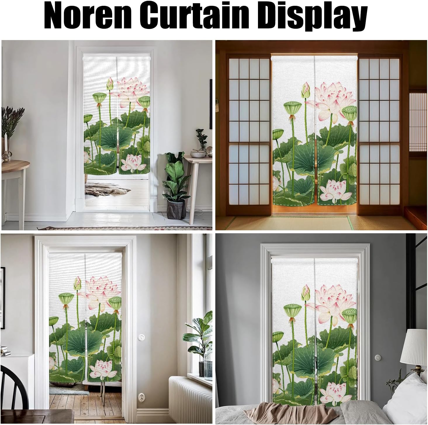 Japanese Noren Door Curtain with Lotus Print