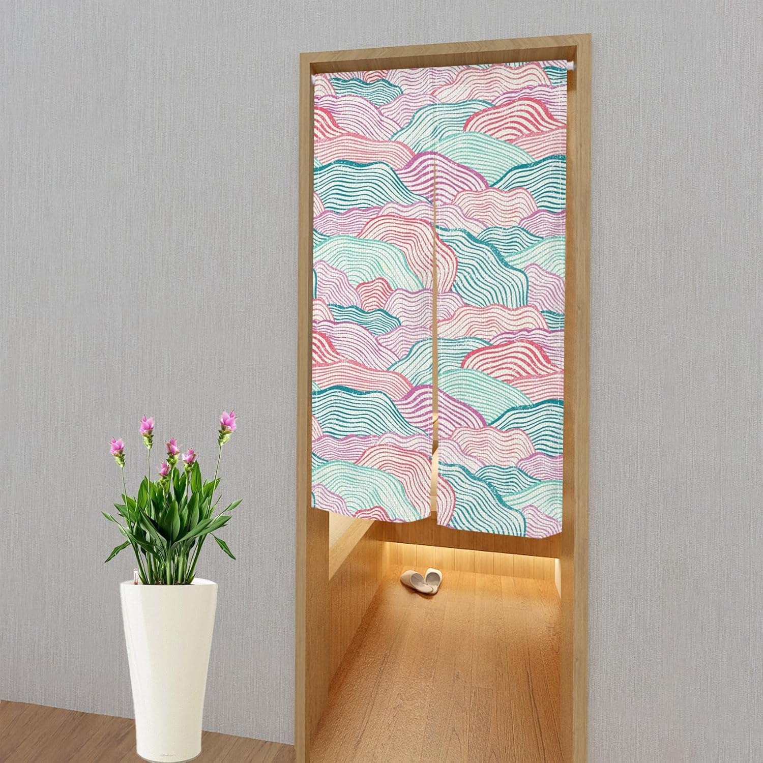 Traditional Japanese Noren Door Curtain with Wave Pattern