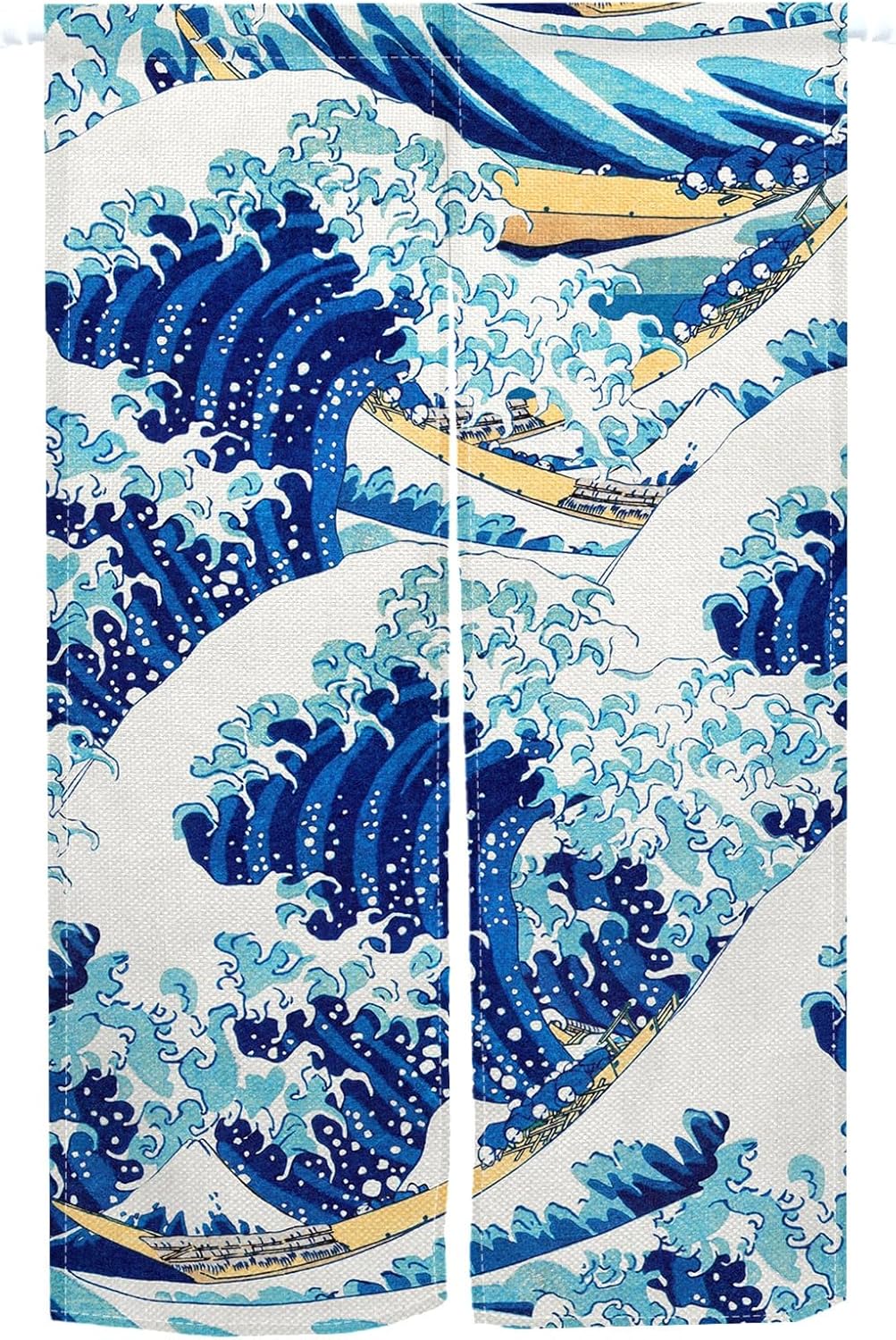 Leowefowa Noren Curtain Blue Great Wave Ukiyoe Design