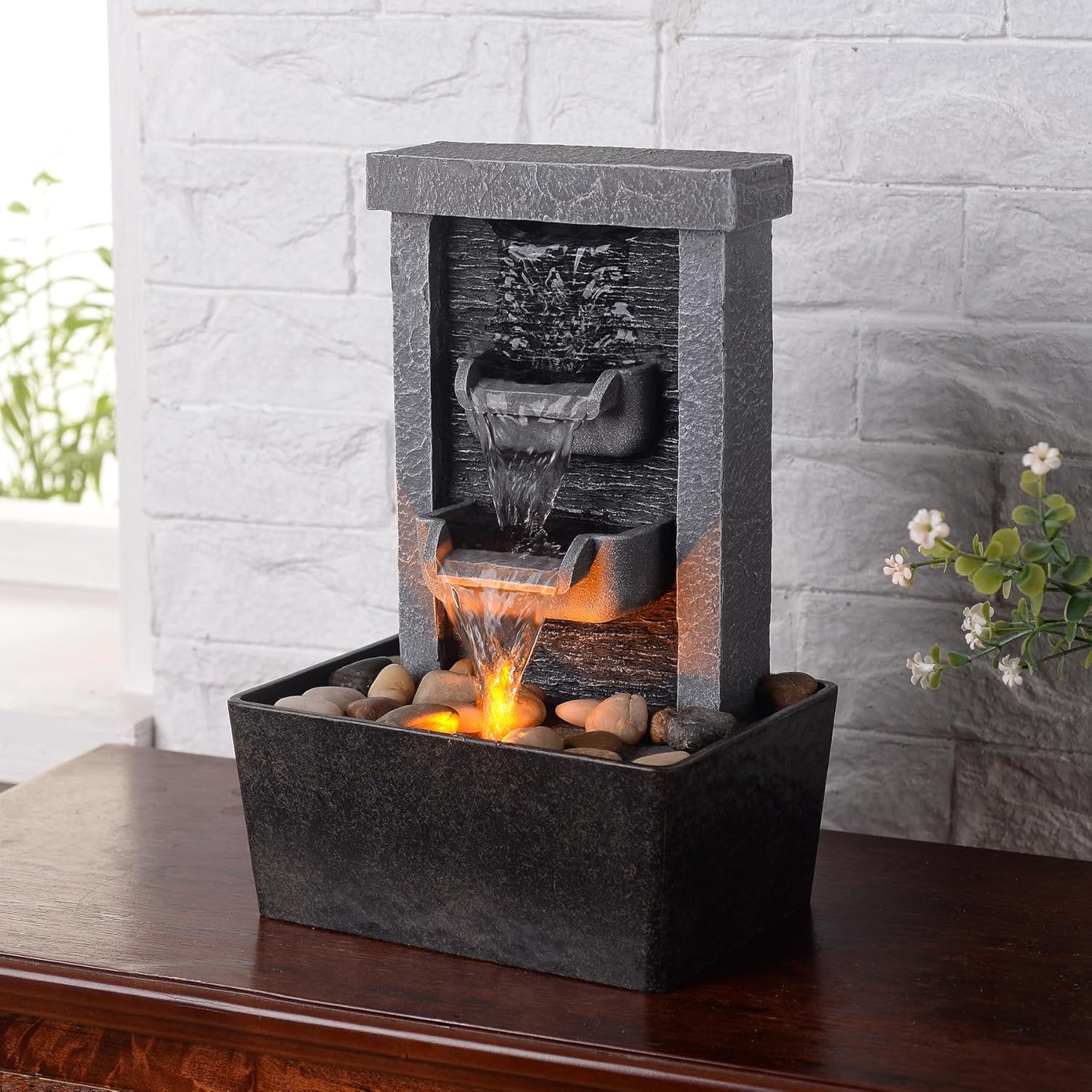 GOSSI Indoor Waterfall Fountain with LED Lighting