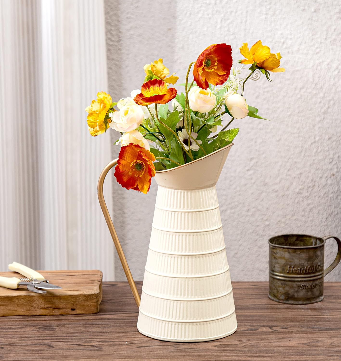 Elegant Cream Metal Pitcher Vase 108H