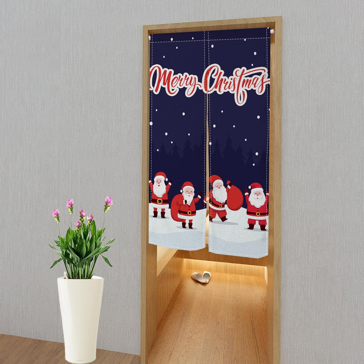 Japanese Noren Door Curtain with Snowman Christmas Design