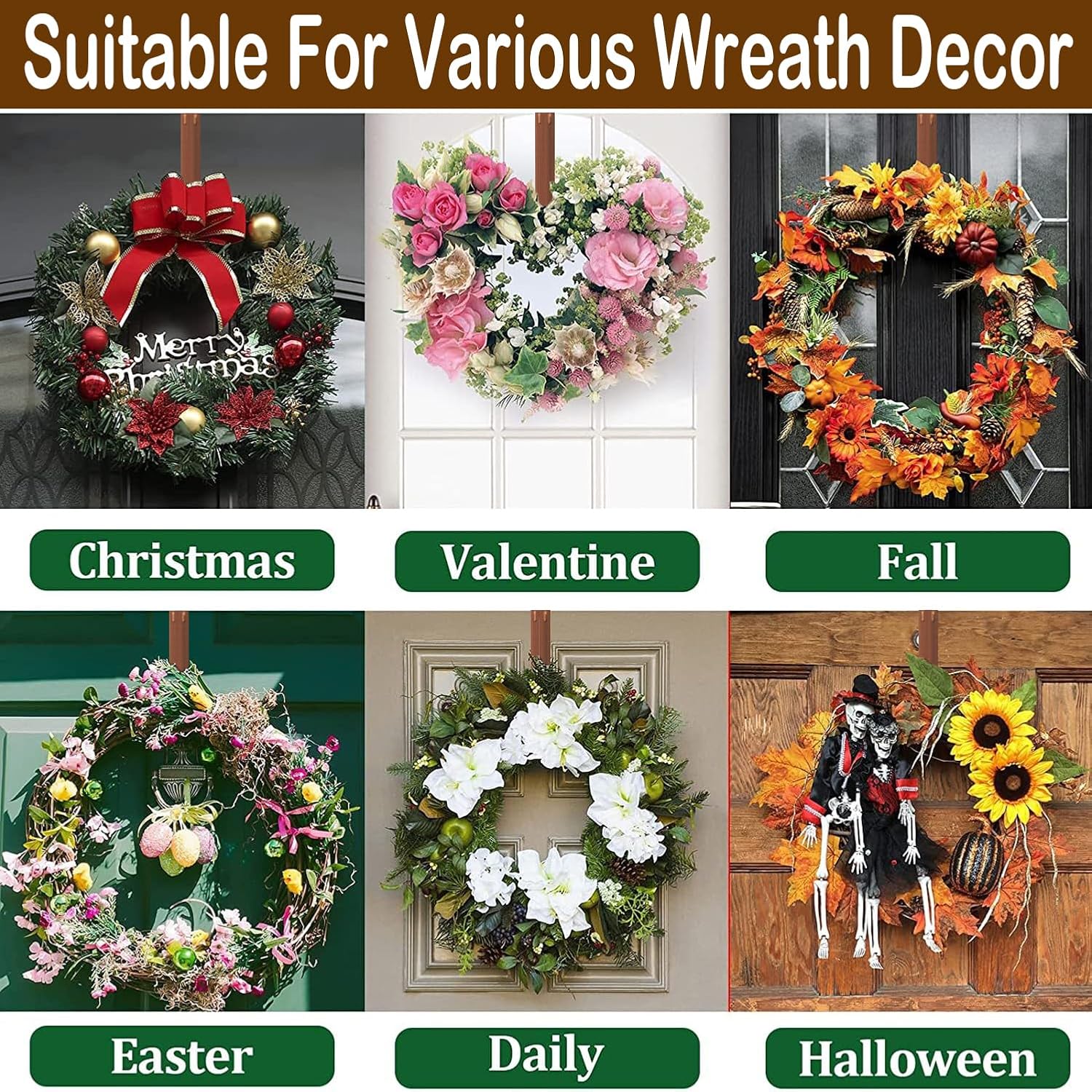 Adjustable Wreath Hanger for Front Door Brushed Bronze