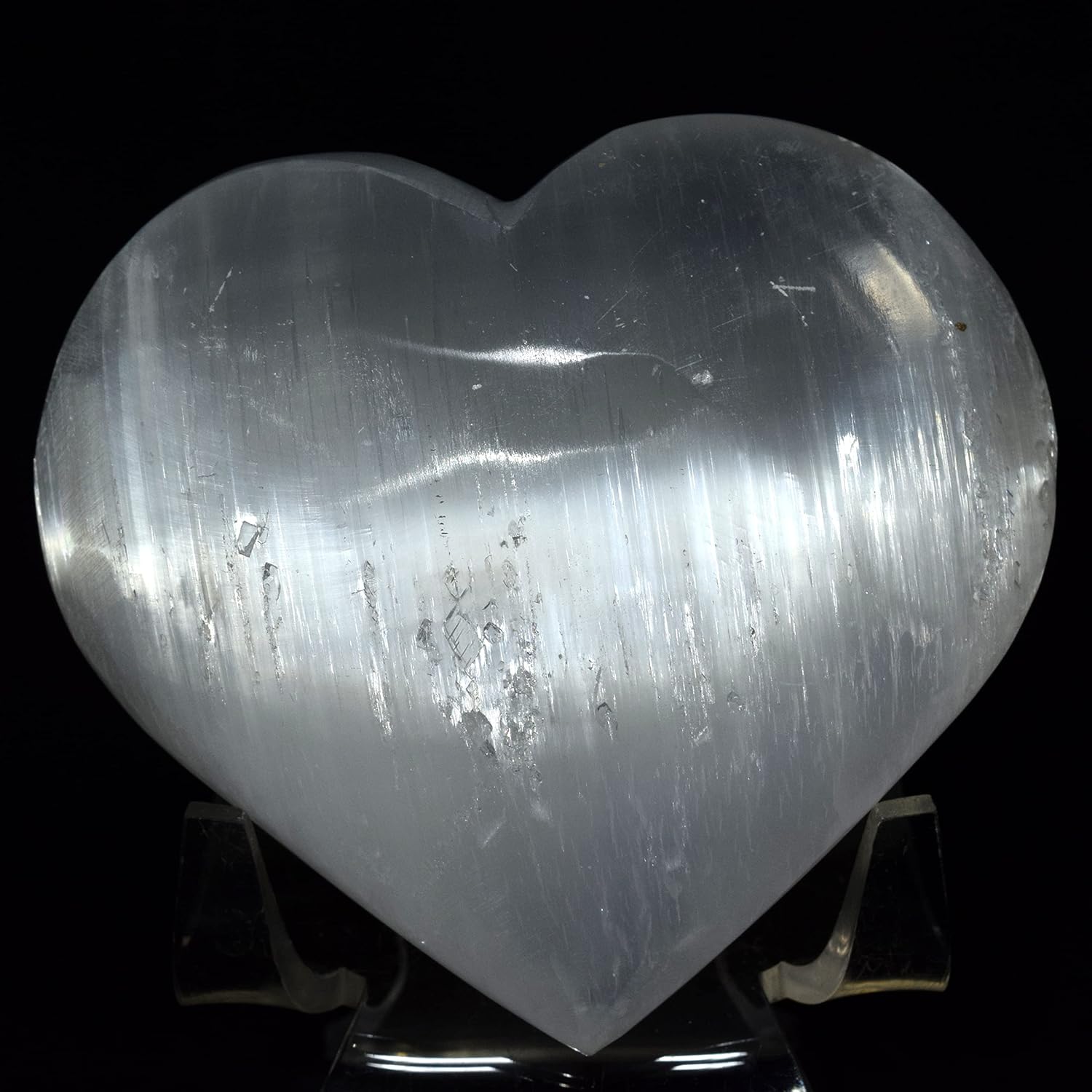 72mm Selenite Puffy Heart Natural White Crystal with Stand