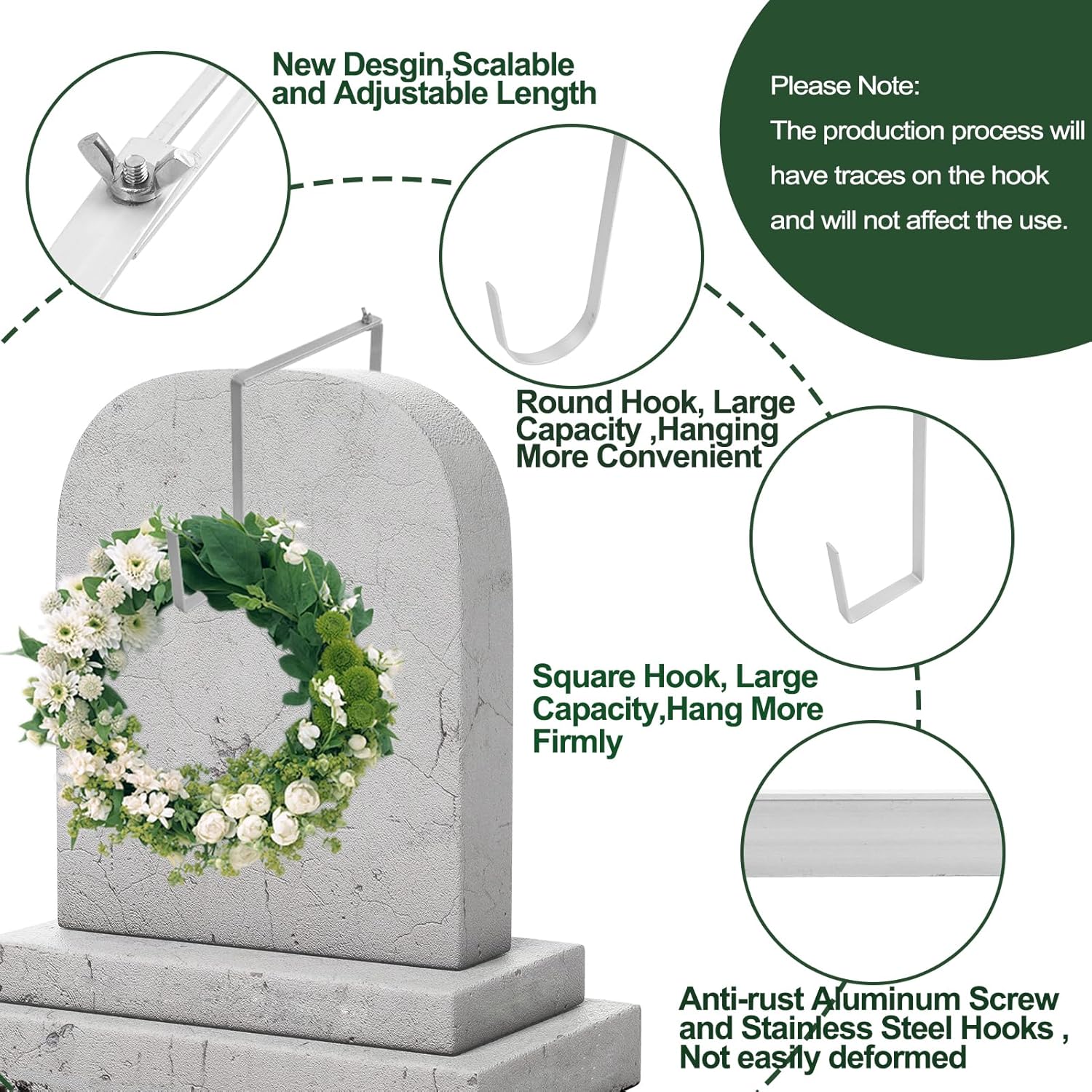 4PCS Heavy Duty Metal Wreath Hanger for Gravestone