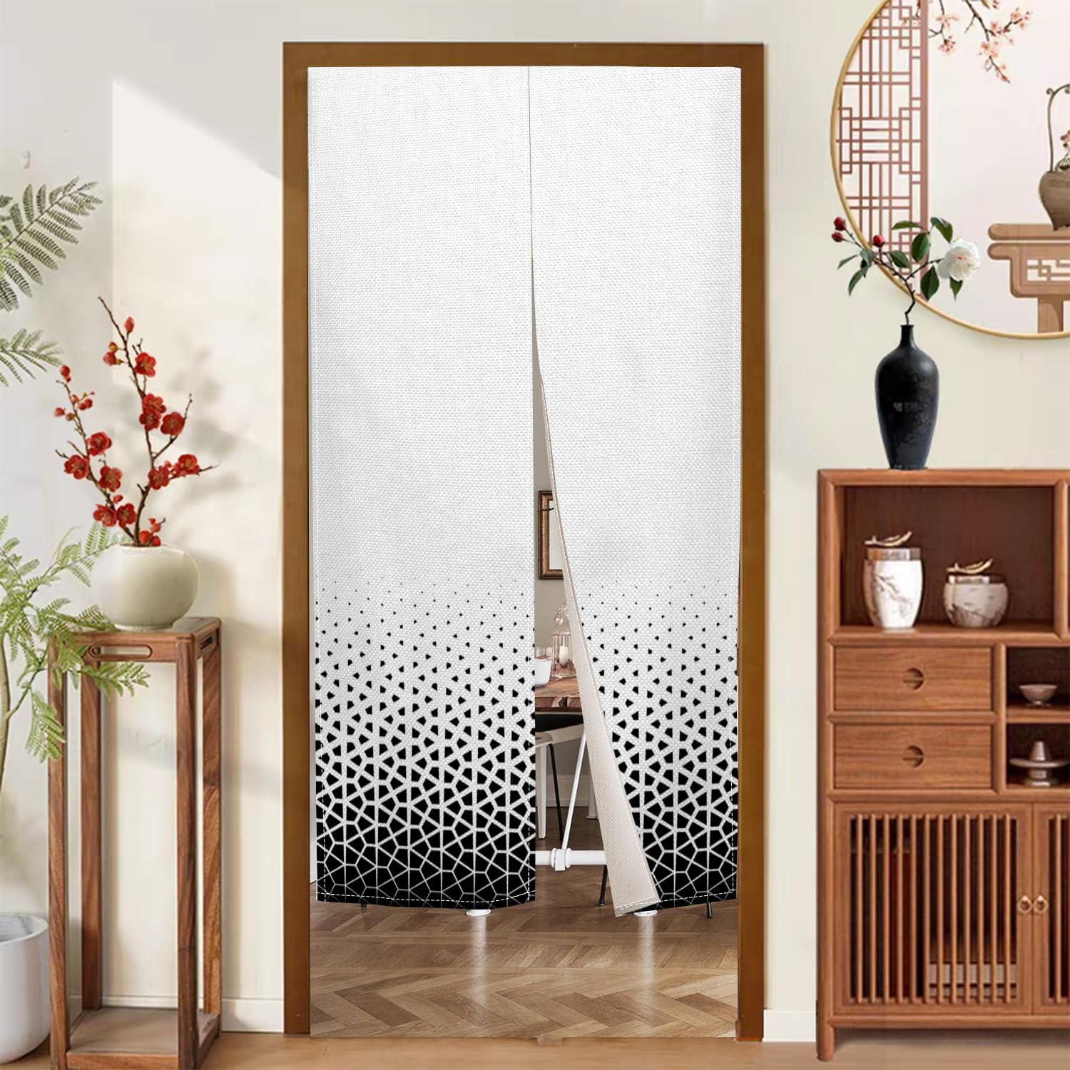 Japanese Noren Door Curtain with Abstract Geometric Patterns