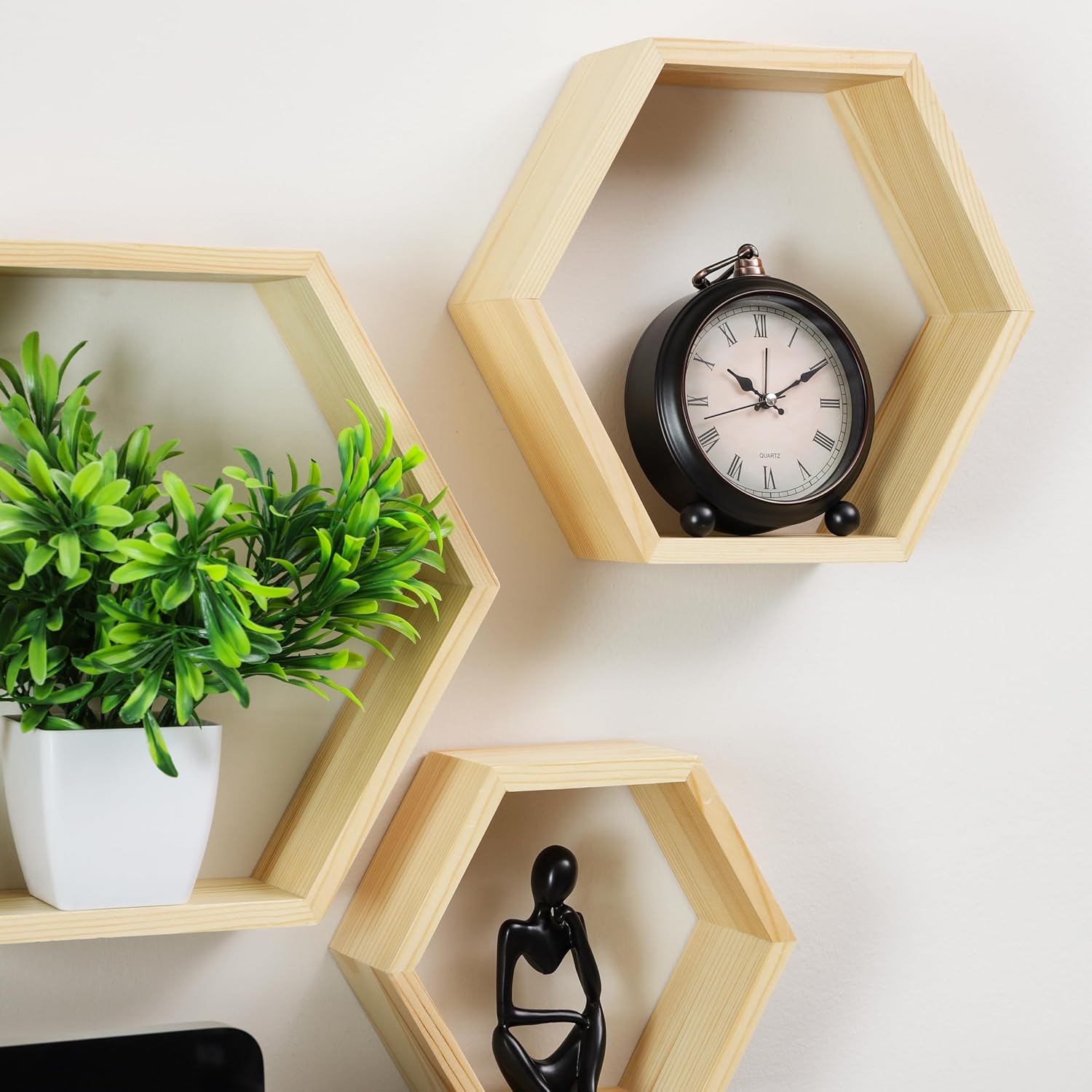 Mind Reader Hexagon Floating Shelves Set of 3 Brown