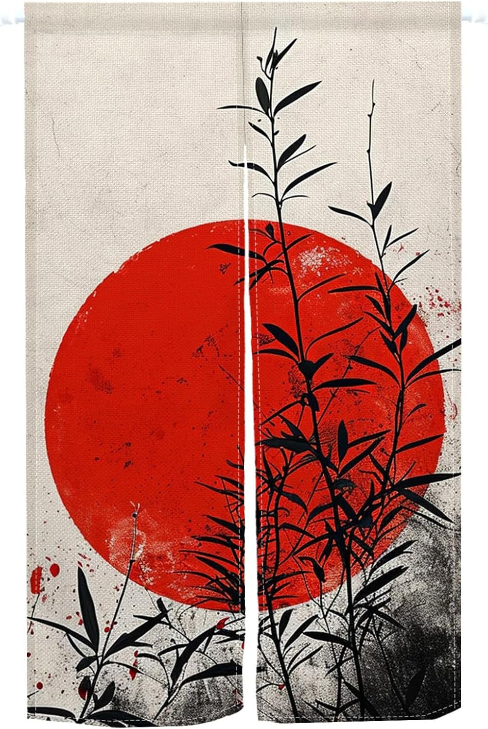 Japanese Noren Door Curtain with Red Moon Pattern
